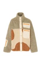 Sandy Liang Otto Leather-paneled Colorblock Fleece Jacket