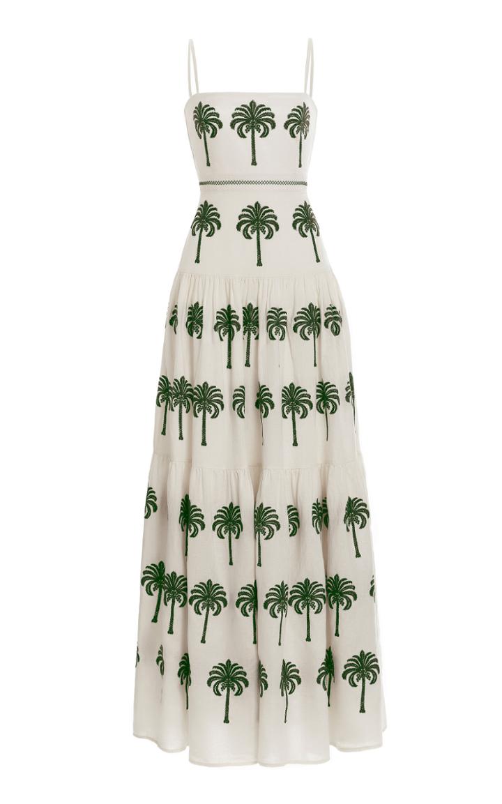 Moda Operandi Agua By Agua Bendita Lima Cocora-hand Embroidered Linen Maxi Dress