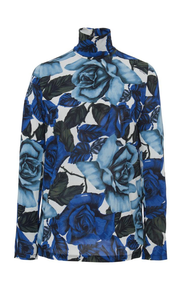 Prada Floral-print Georgette Turtleneck Top