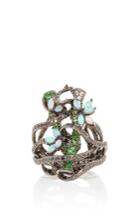 Wendy Yue Tsavorite And Opal Floral Ring