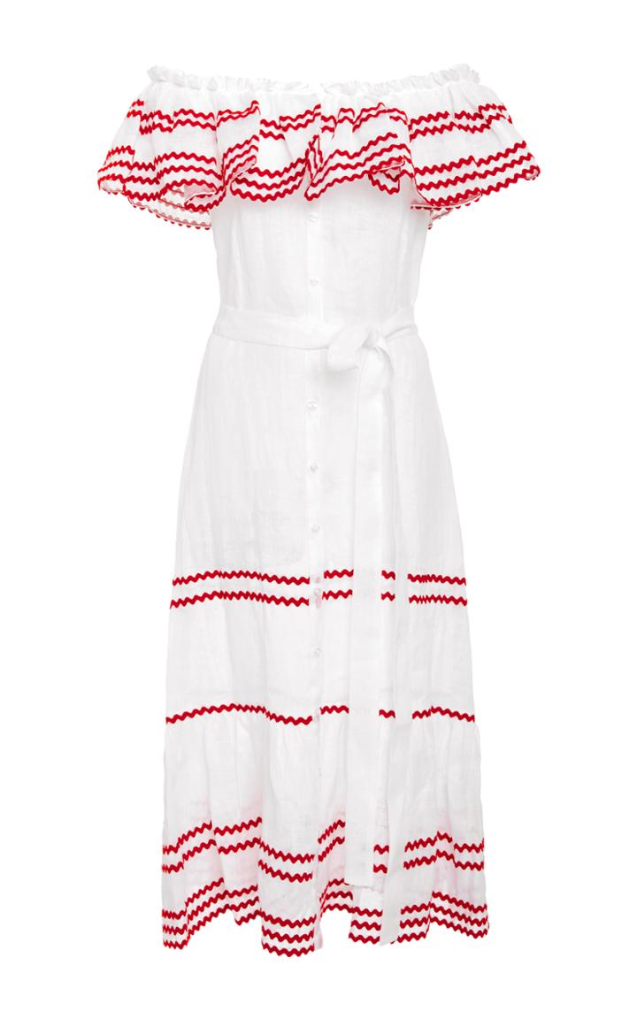 Lisa Marie Fernandez Mira Ruffled Off The Shoulder Belted Button Down Dress