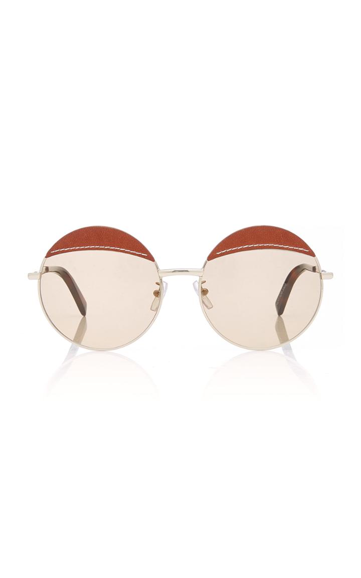 Moda Operandi Loewe Round Leather-trimmed Metal Sunglasses