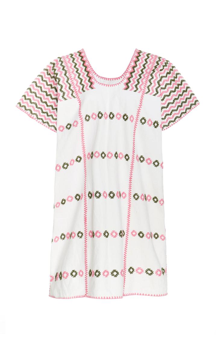 Pippa Holt White And Pink Cotton Mini Caftan