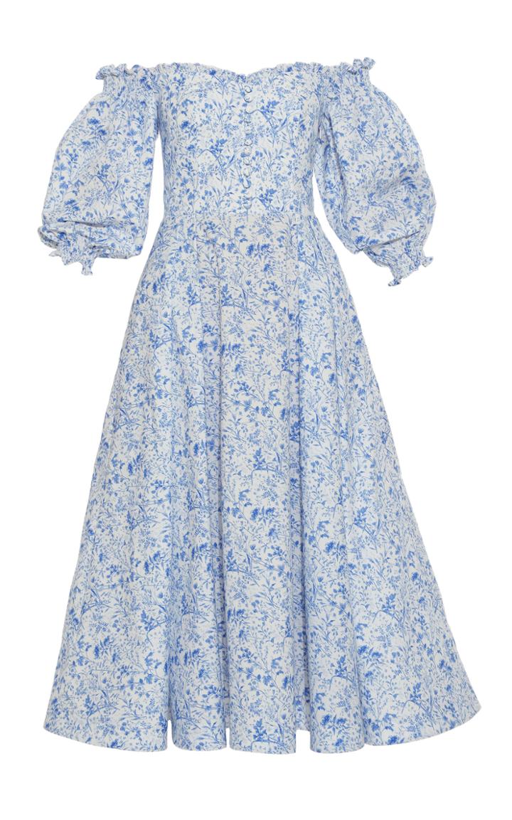 Anouki Off Shoulder Floral Dress With Gathered Puff Sleeves