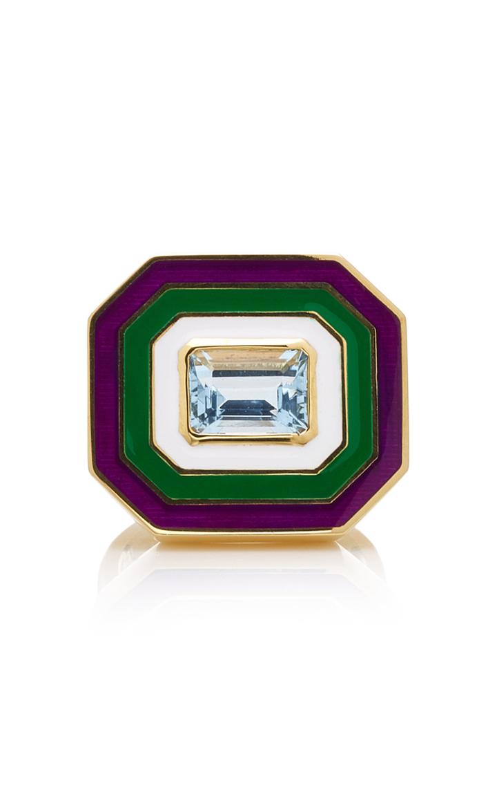 Sig Ward 18k Gold, Enamel And Aquamarine Ring Size: 6