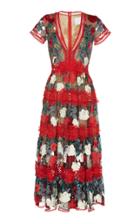 Costarellos Mesh Embroidered Tulle Midi Dress
