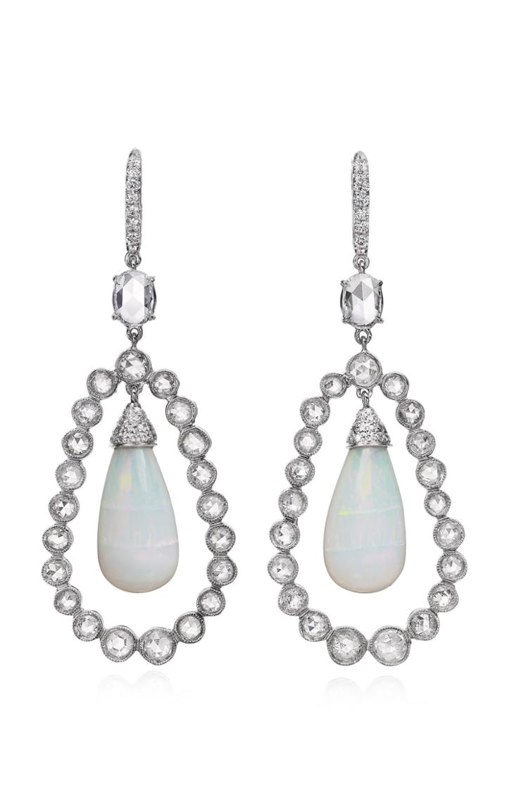 Nina Runsdorf 18k White Gold, Opal Drop And Rosecut Diamond Earrings