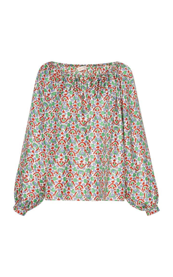 Moda Operandi Tory Burch Printed Off-the-shoulder Silk Top Size: 0