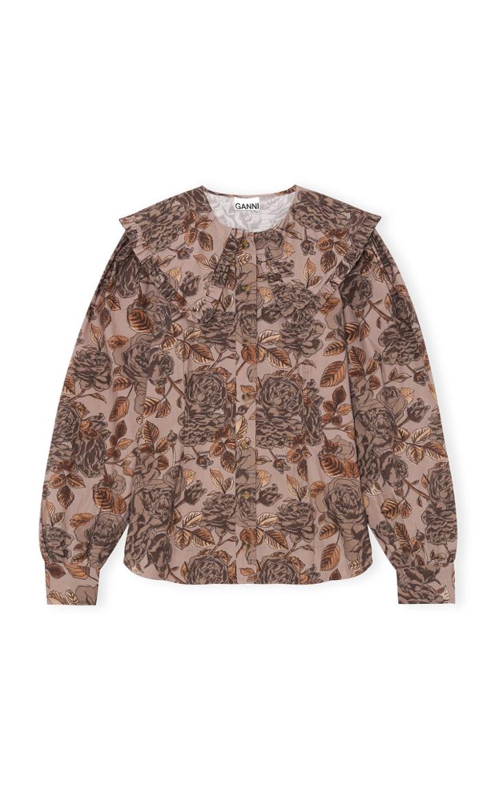 Moda Operandi Ganni Printed Cotton Poplin Collared Shirt