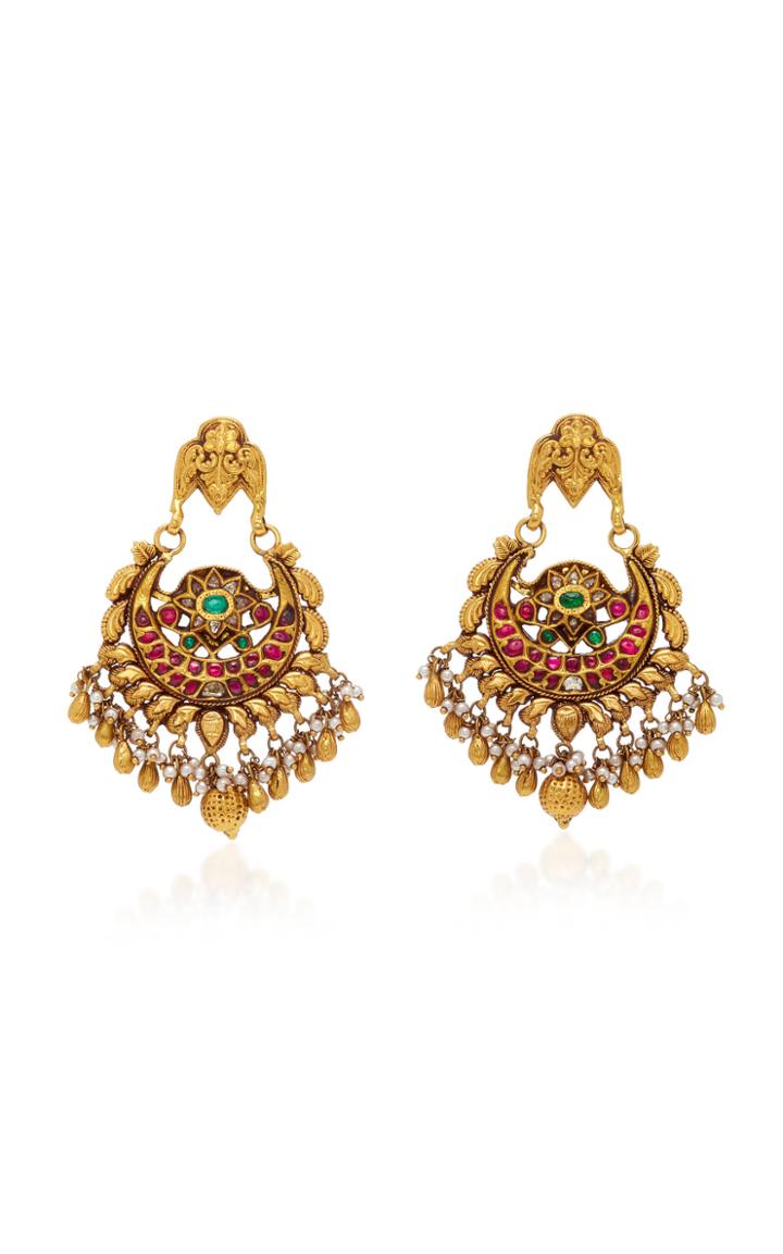 Amrapali One-of-a-kind Diamond Ruby Beryl And Pearl Drop Earrings