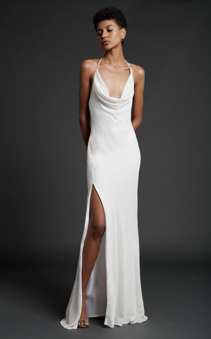 Moda Operandi Cushnie Halter Neck Cowl Neck Dress Gown With Thigh Slit