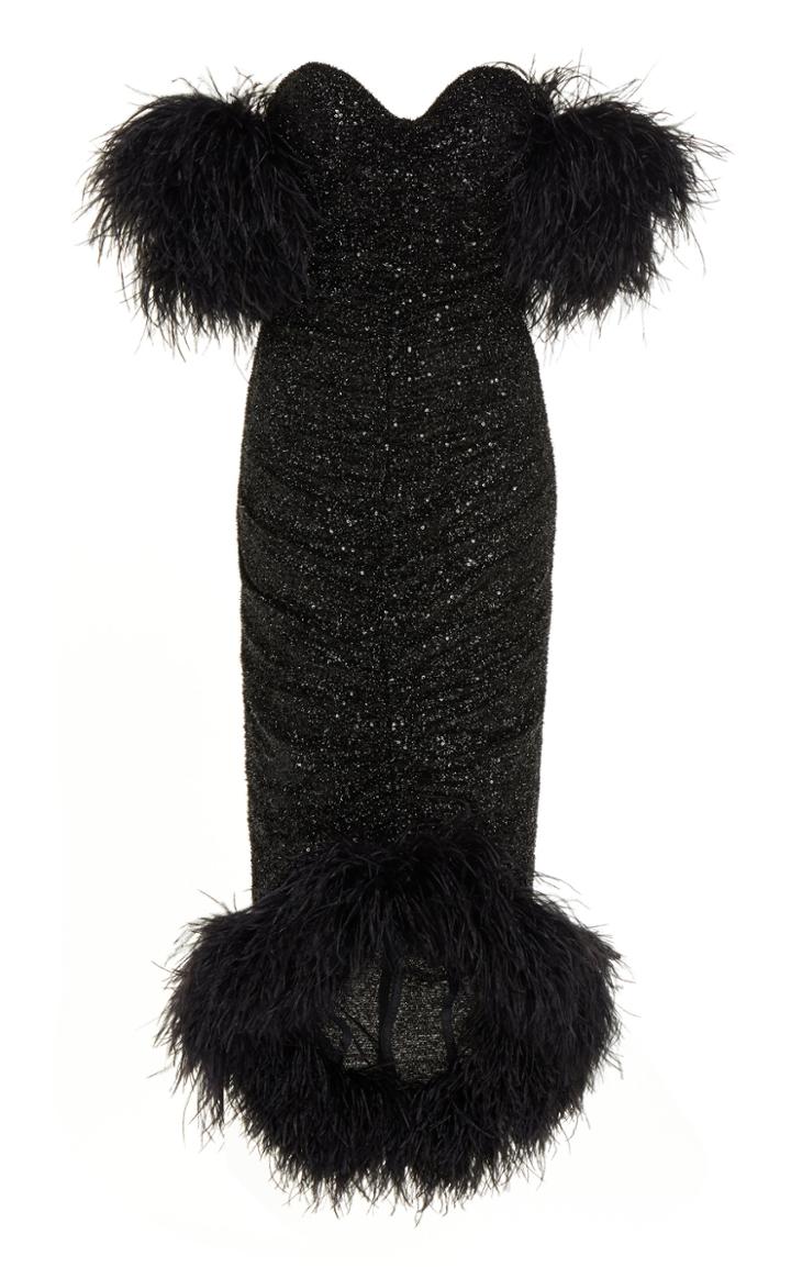 Nervi Luna Feather-trimmed Sequined Chiffon Midi Dress