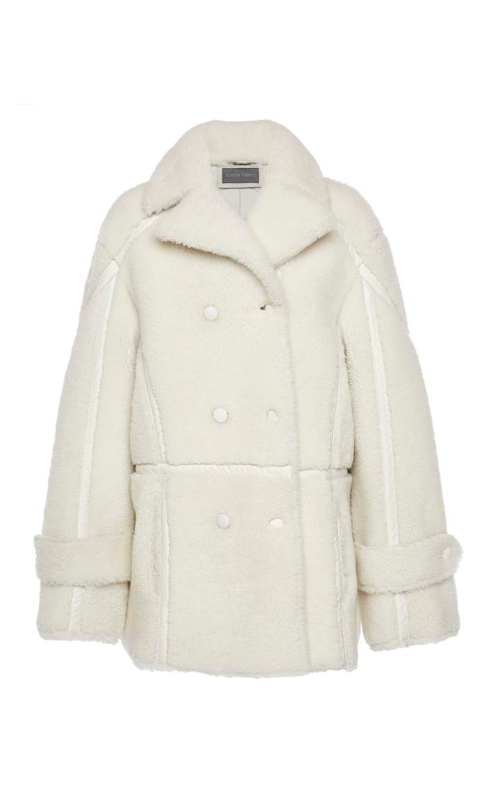 Alberta Ferretti Double Breasted Shearling Leather Coat