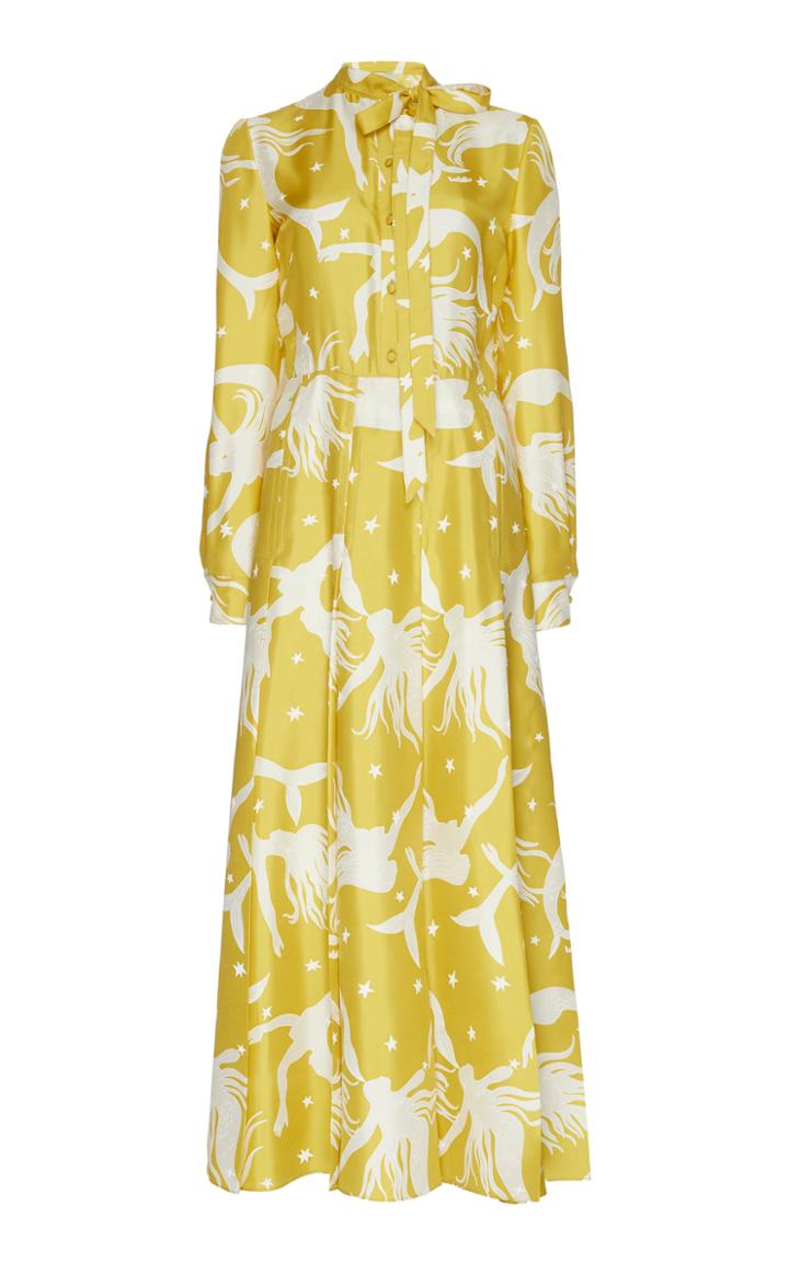 Valentino Printed Silk Button Down Midi Dress