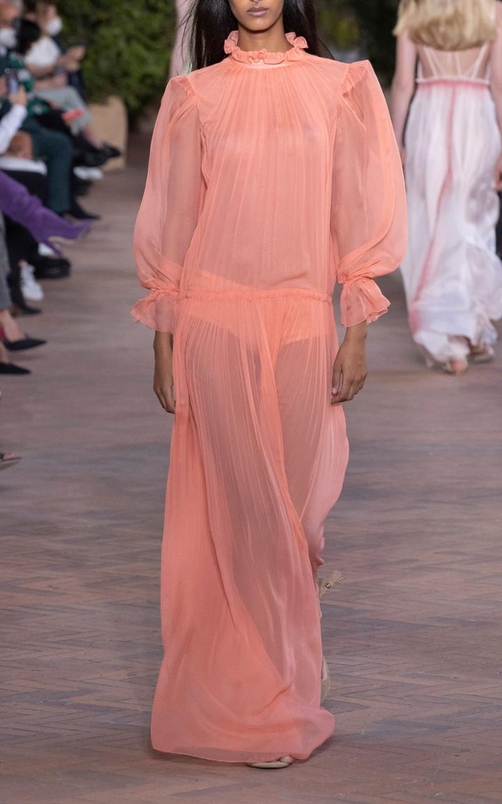 Moda Operandi Alberta Ferretti Pleated Silk-chiffon Drop-waist Gown