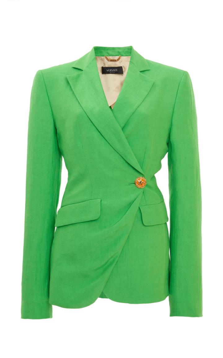 Moda Operandi Versace Asymmetric Linen-blend Blazer