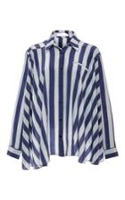 Kaelen Blue Stripe Cropped Back Pleated Shirt