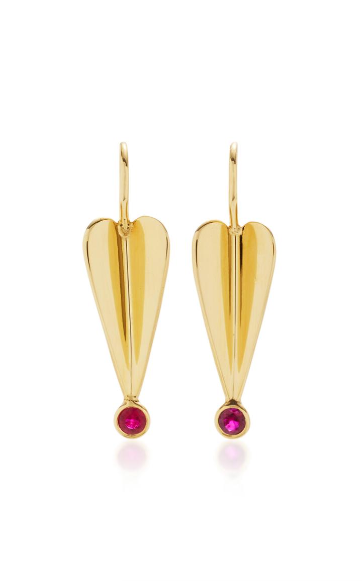 Elena Votsi Eros Small Heart Drop Ruby Earrings