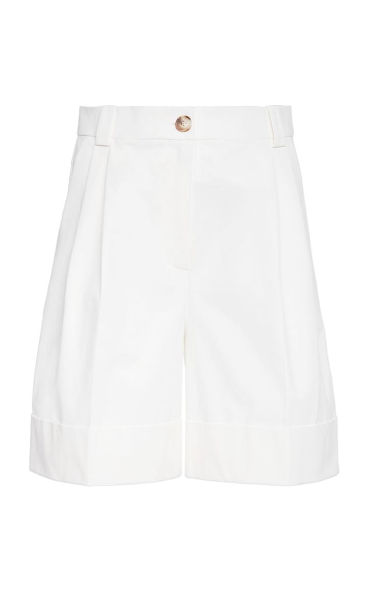 Piece Of White Laurent High-rise Pleated Cotton Shorts