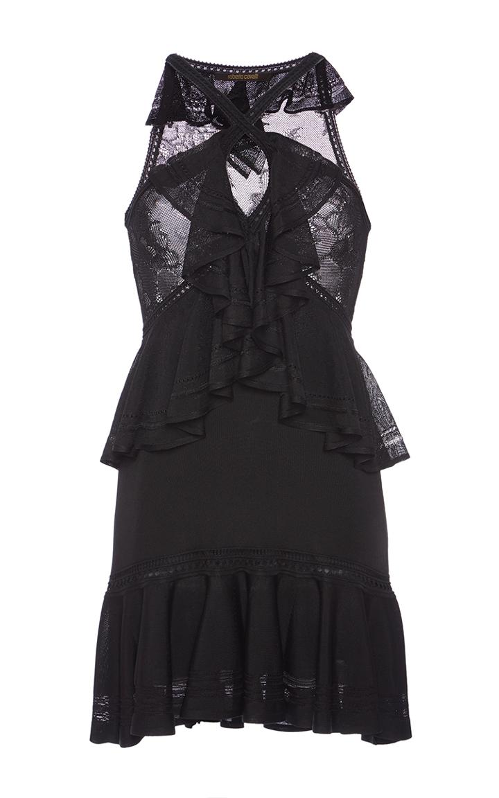 Roberto Cavalli Black Ruffle Knit Dress