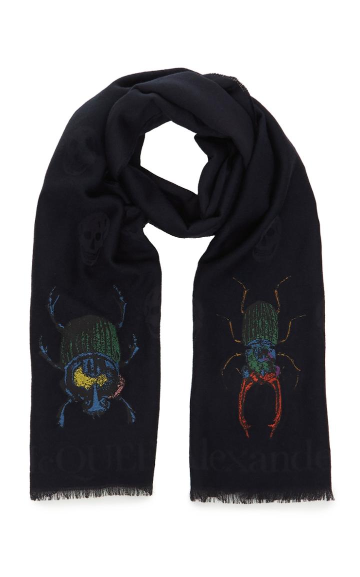 Alexander Mcqueen Printed Logo-intarsia Wool-blend Scarf