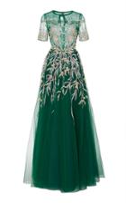Georges Hobeika Sequin Embroidered Short Sleeve Gown