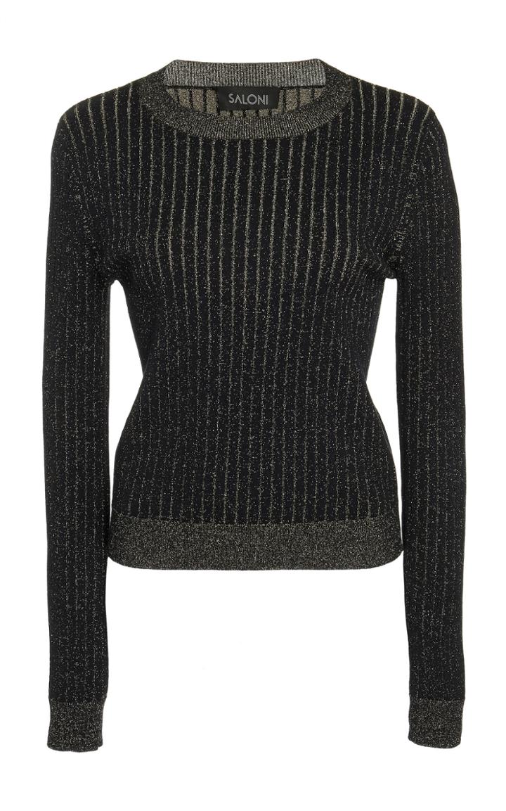 Saloni Metallic Rib-knit Top