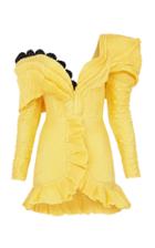 Raisa Vanessa Yellow One Shouldered Mini Dress With Ruffles