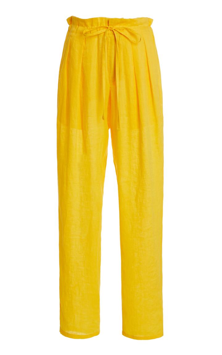 Monitaly Drop-rise Pleated Linen Drawstring Pants