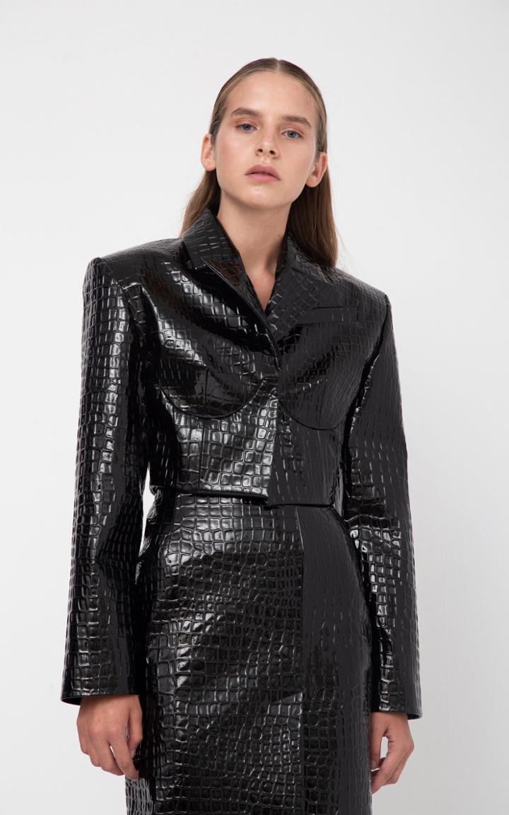 Aleksandre Akhalkatsishvili Crocodile Textured Cropped Blazer