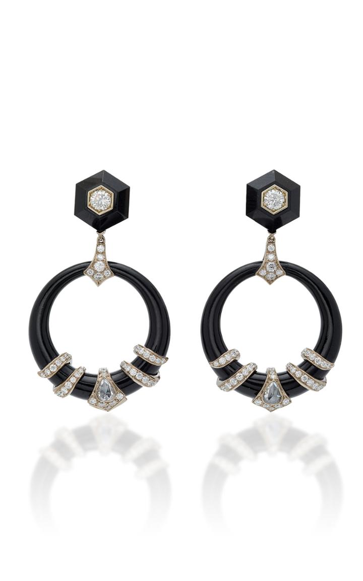 Fred Leighton 18k White Gold Black Jade And Diamond Drop Earrings