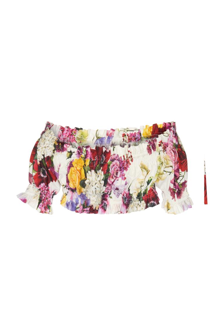 Dolce & Gabbana Ruffled Off-the-shoulder Floral Poplin Crop Top