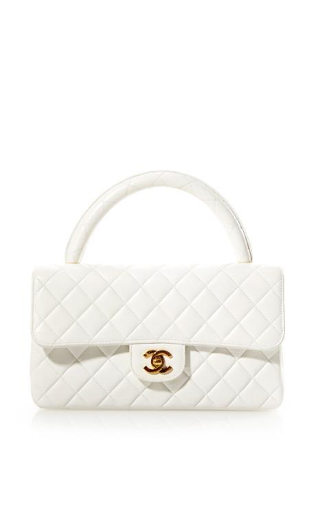 Vintage Chanel White Leather Handle Bag From What Goes Around Comes