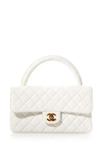 Vintage Chanel White Leather Handle Bag From What Goes Around Comes