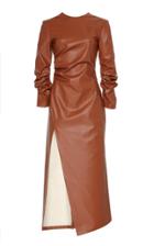 A.w.a.k.e. Mode Faux Leather Gathered Midi Dress