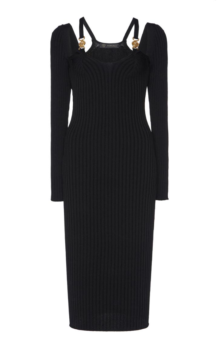 Versace Cutout Ribbed Stretch-knit Midi Dress