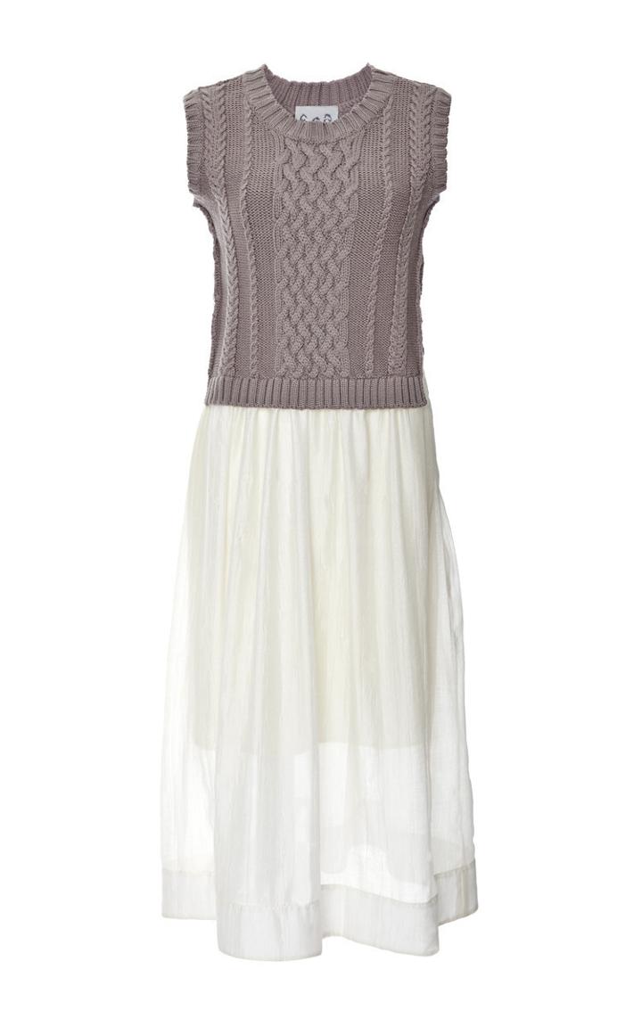 Sea Grey Cozy Knits And Pleats Dress