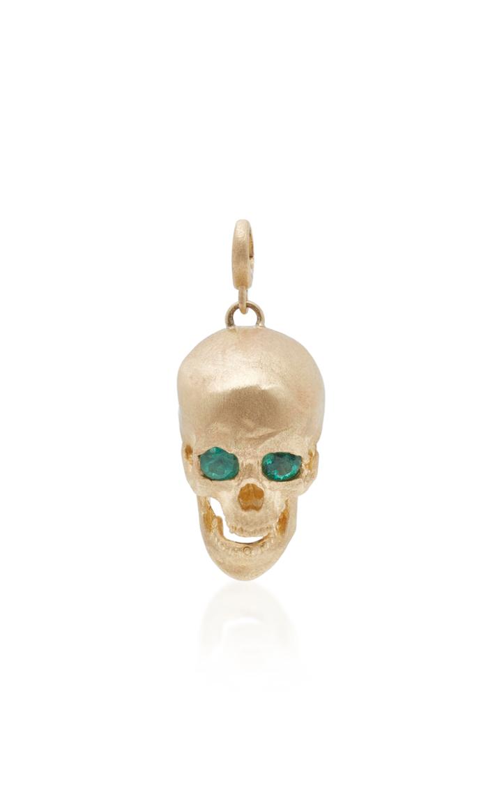 Luis Morais Large Skull Charm With Moveable Jaw And Gemfields Emerald Eyes