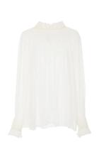Monique Lhuillier Pearl Embroidered Peasant Sleeve Blouse
