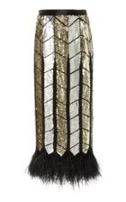 Attico Feather-trimmed Sequined Silk-chiffon Maxi Skirt