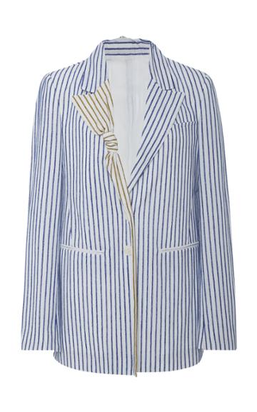 By Any Other Name Knotted Pinstriped Cotton-poplin Blazer