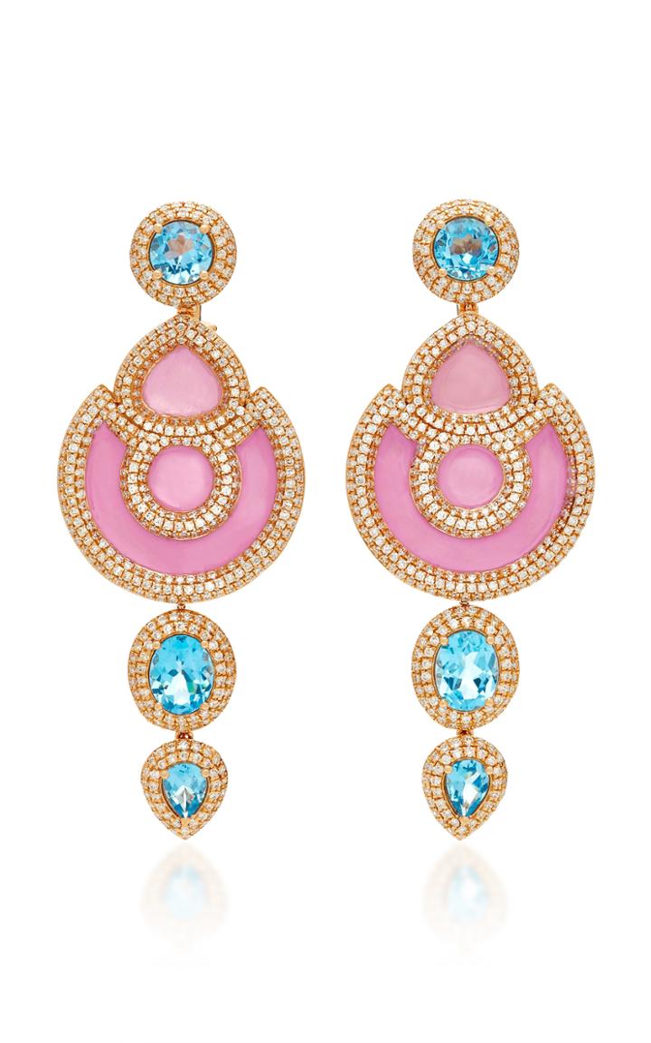 Amrapali Gold Drop Earrings With Diamond And Blue Topaz