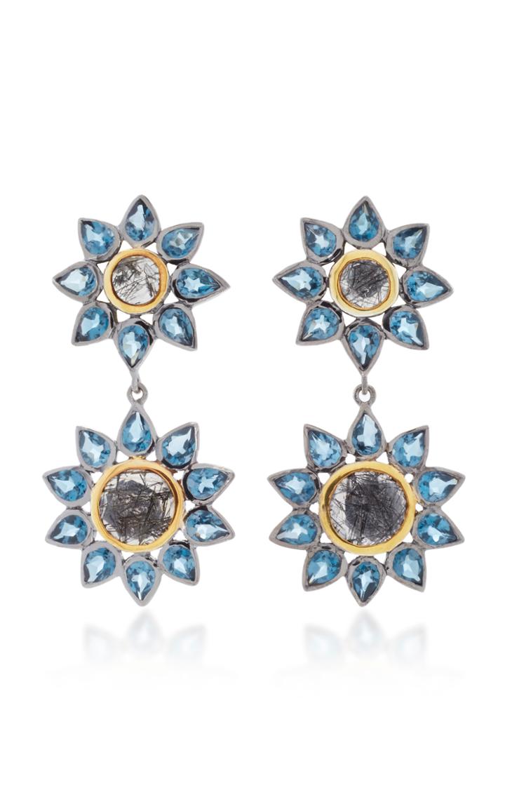 She Bee Rhodium-plated Blue Topaz And Quartz Drop Earrings