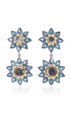 She Bee Rhodium-plated Blue Topaz And Quartz Drop Earrings