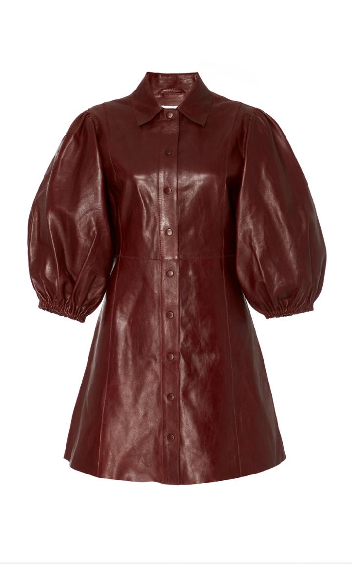 Ganni Lamb Leather Button Down Mini Dress