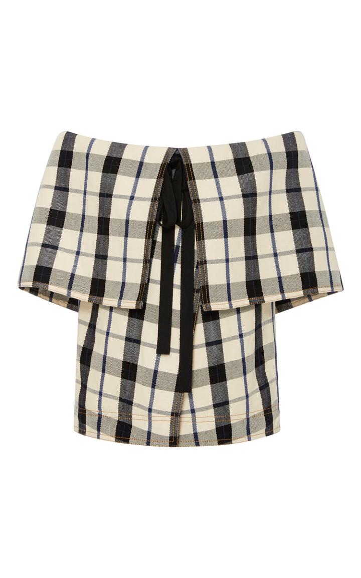 Rosie Assoulin Fold Over Plaid Cotton Top