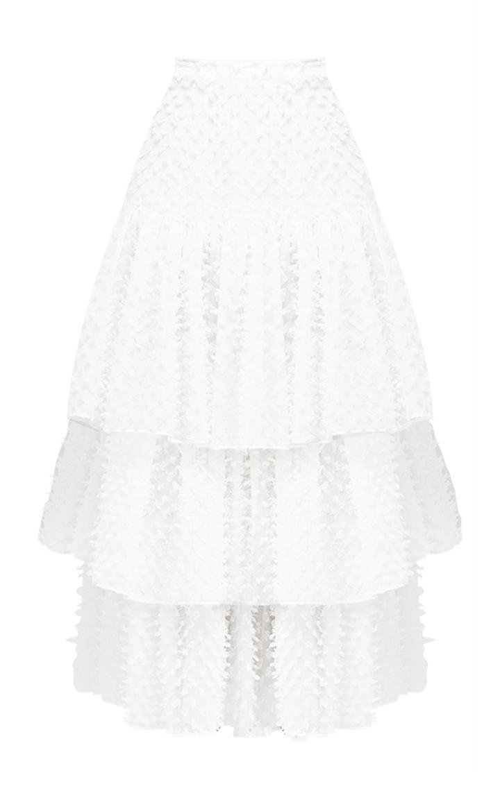 Bambah White Fuzzy Tiered Ruffle Skirt