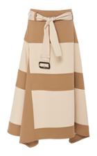 Derek Lam Belted Color-blocked Cotton-blend Midi Skirt