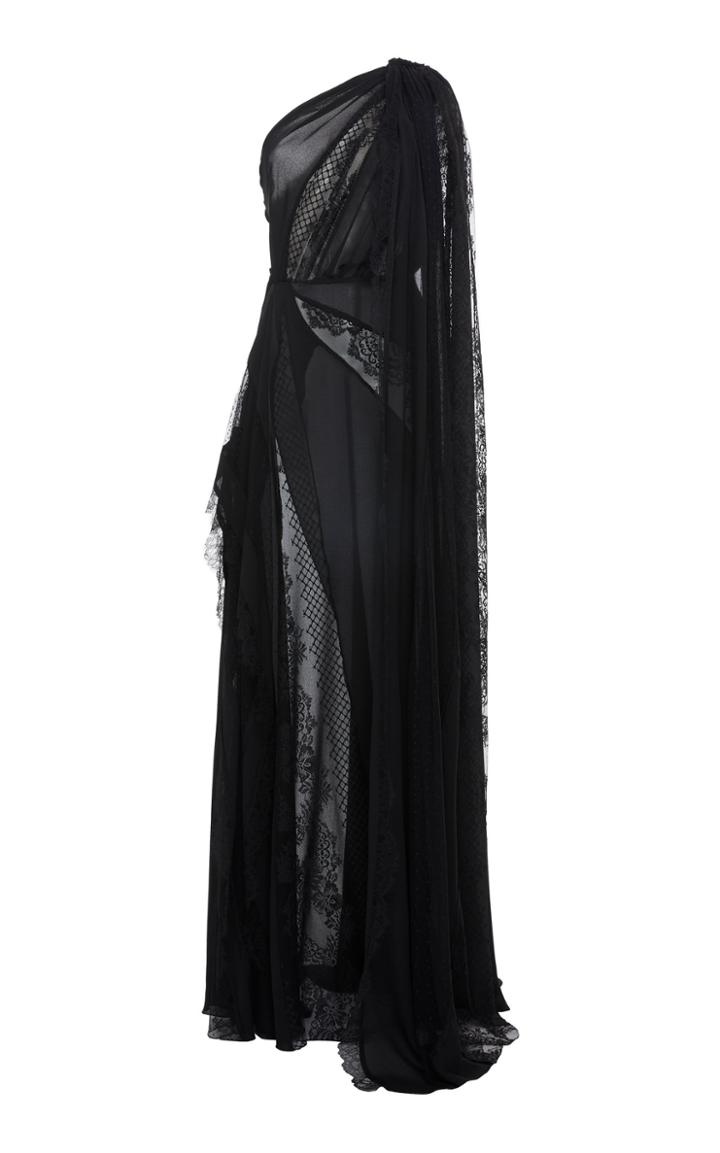 Elie Saab Silk Lace Georgette One Shoulder Dress