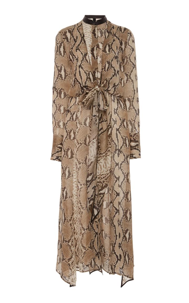 Petar Petrov Delhi Leather-trimmed Snake-print Silk-chiffon Dress
